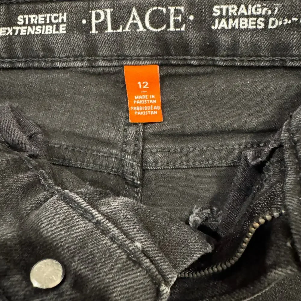 Children’s Place Straight Leg Boys Size 12 Jeans Stretch Faded Black